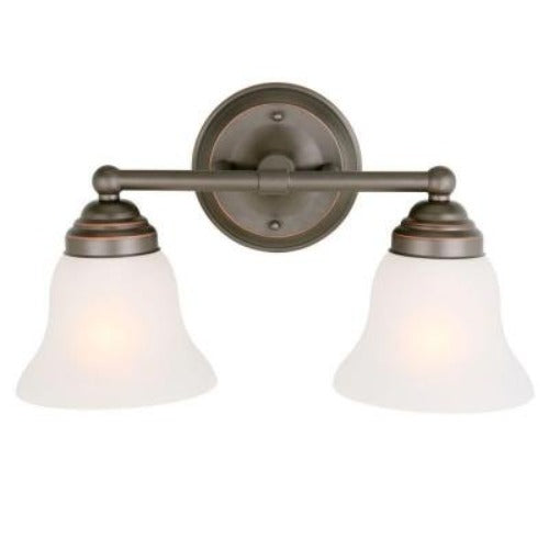 Hampton Bay Ashhurst 2-Light Oil Rubbed Bronze Vanity Light with Frosted Glass Shades