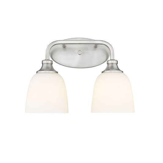 Millennium Lighting Alberta 15 in. 2-Light Brushed Nickel Vanity Light with White Glass