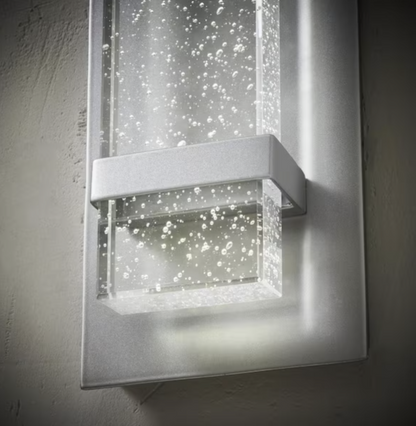 Hampton Bay Caroline Modern 1-Light Silver LED Outdoor Wall Lantern Sconce with Silver Strap and Seeded Glass (1-Pack)