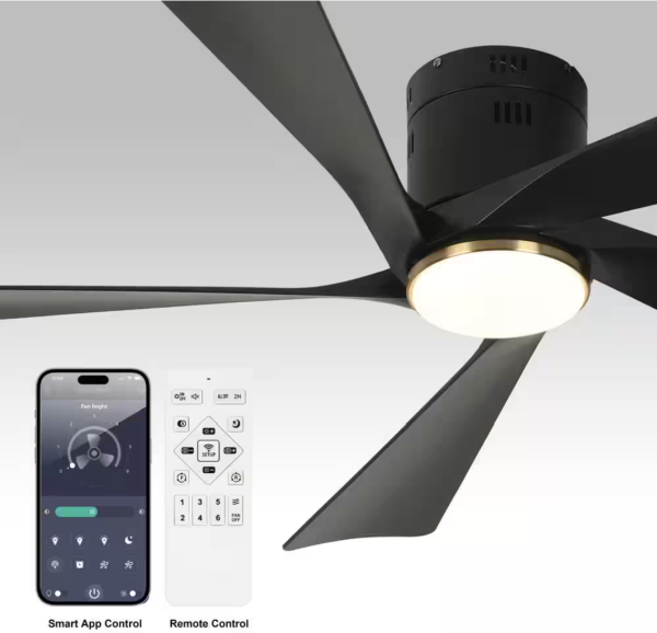 52 in. Smart Indoor Black Low Profile Standard Flush Mount Ceiling Fan with LED Light