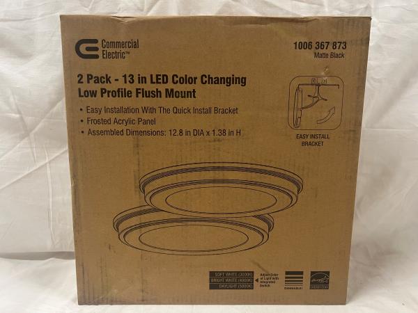 Commercial Electric 13 in. Matte Black 3-CCT LED Round Flush Mount, Low Profile Ceiling Light (2-Pack)