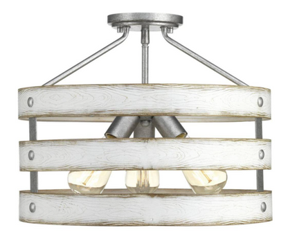 Gulliver 17 in 3-Light Semi-Flush or Hanging Light w/ Antique White Frame