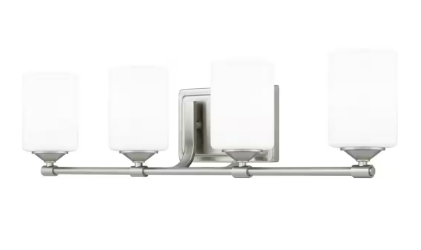 Darlington 29.5 in. 4-Light Brushed Nickel Vanity Light with Frosted Opal Glass Shades