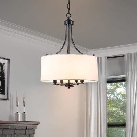 EDISLIVE Fricke 4-Light Black Drum Chandelier with Fabric Shade