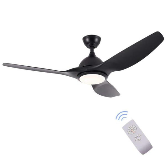 52 in. Modern LED Indoor Black Semi Flush Mount Ceiling Fan with Remote Control