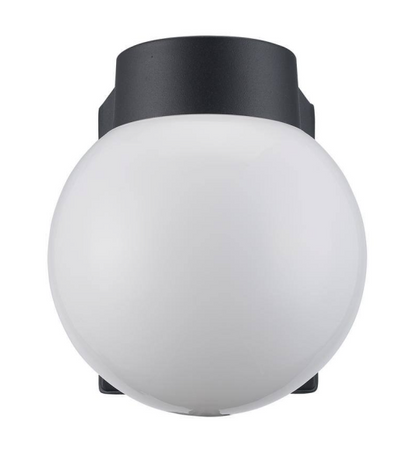 Bel Air Lighting Pershing 1-Light Black Outdoor Wall Light Fixture with Opal Glass Globe Shade