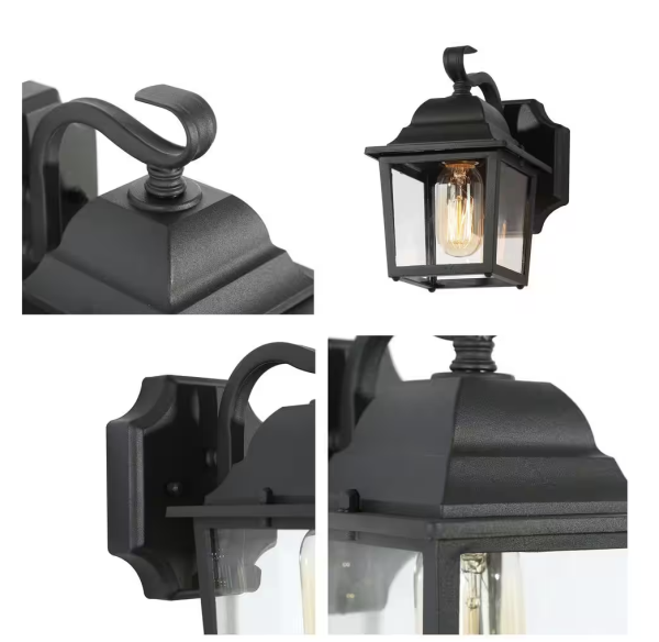 Uolfin Farmhouse Outdoor Wall Lights Black Lantern w/ Clear Glass Shade (2-Pack)