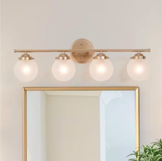 LNC Modern Brass Gold Bathroom Vanity Light 4-Light Wall Sconce with Frosted Glass Globes