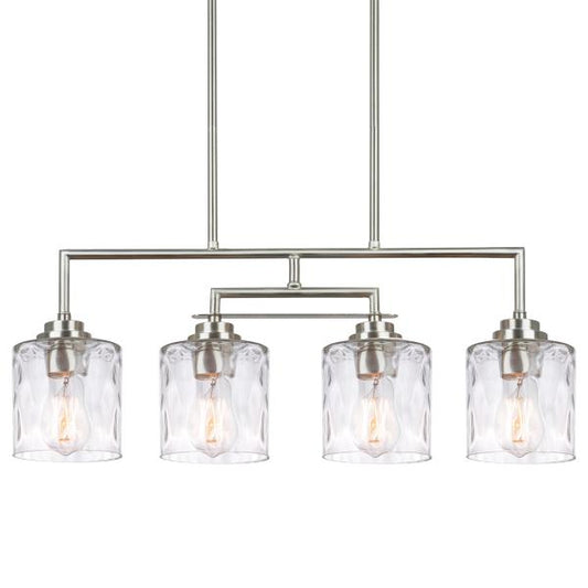 Kira Home Monroe 60-Watt 4-Light Brushed Nickel Modern Island Pendant Light with Clear Hammered Shade