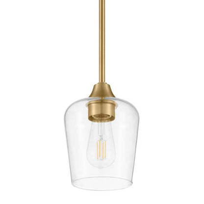 Pavlen 5.5 in. 1-Light Antique Brass Mini Pendant with Clear Glass Shade