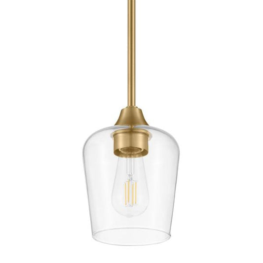 Pavlen 5.5 in. 1-Light Antique Brass Mini Pendant with Clear Glass Shade