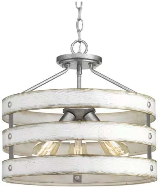 Gulliver 17 in 3-Light Semi-Flush or Hanging Light w/ Antique White Frame