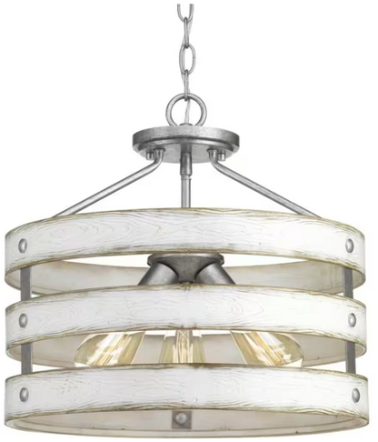 Gulliver 17 in 3-Light Semi-Flush or Hanging Light w/ Antique White Frame