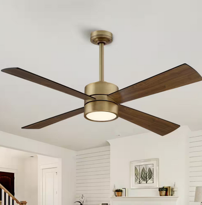 52 in. Indoor Natural Brass Ceiling Fan with Warm White Integrated LED and Remote Control