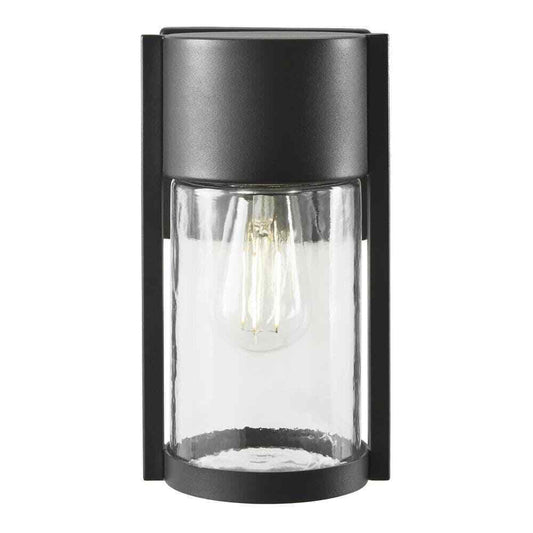 Hampton Bay Kempster 9.92 in. Modern 1-Light Matte Black Outdoor Wall Cylinder Light with Clear Glass