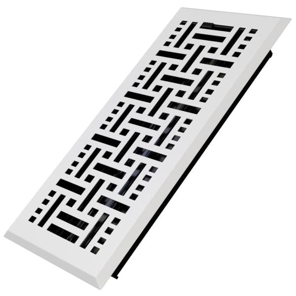 Basketweave 2 X 12 in. Decorative Floor Register Vent with Mesh Cover Trap, White