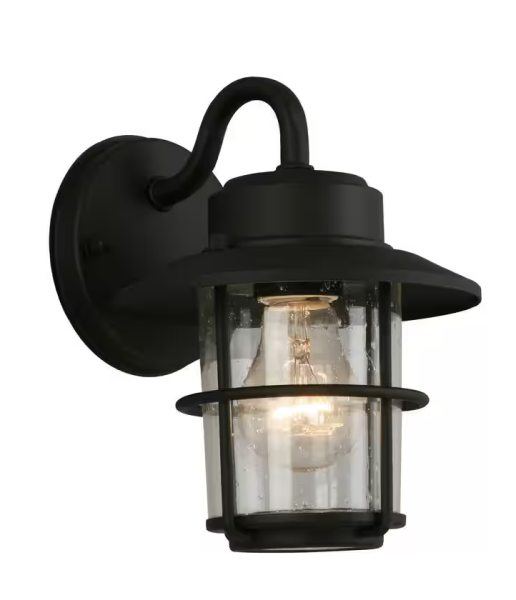 Hampton Bay 8.2 in. 1-Light Black Outdoor Wall Light Lantern Sconce (2-Pack)