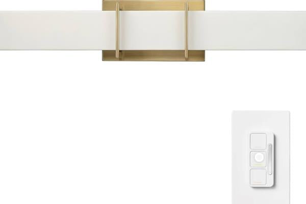 63000042 AmbianceSelect™ 24" Dimmable Color Adjustable LED Integrated Vanity Light, Dimmer Remote and Wall Mount Included (no wiring required, battery included), Matte Brass