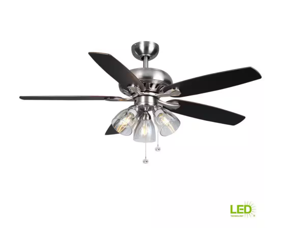 Rockport 52 in. Indoor LED Brushed Nickel Ceiling Fan with Light Kit, Downrod, and 5 Reversible Blades