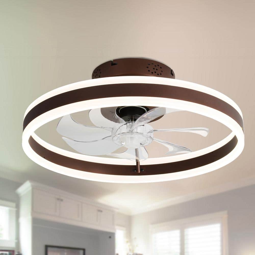 Oaks Aura 20 in. Integrated LED Indoor Brown Flush Mount Ceiling Fan with Light, Smart App Remote Control