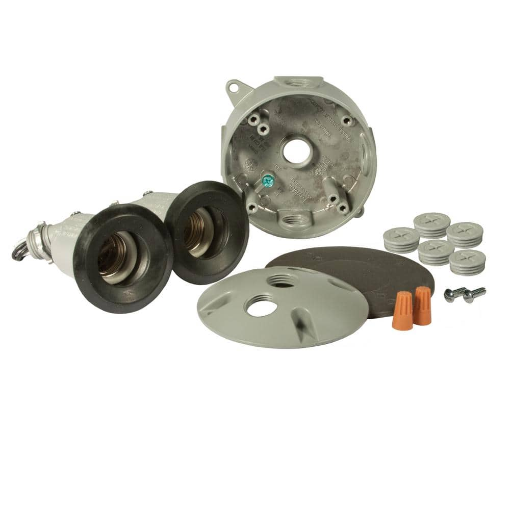 BELL N3R Gray Round Light Weatherpoof Kit Includes with Box, Cover and 2 Lampholders with External Gasket