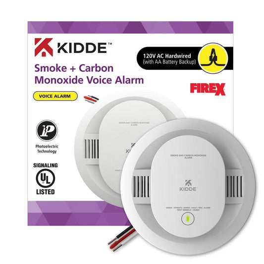Kidde Hardwired Interconnectable Smoke and Carbon Monoxide Detector with AA Battery Backup and Voice Alerts