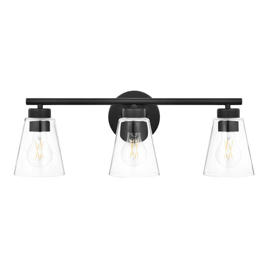 Hampton Bay Eastburn 22 in. 3-Light Matte Black Vanity Light with Clear Glass Shades