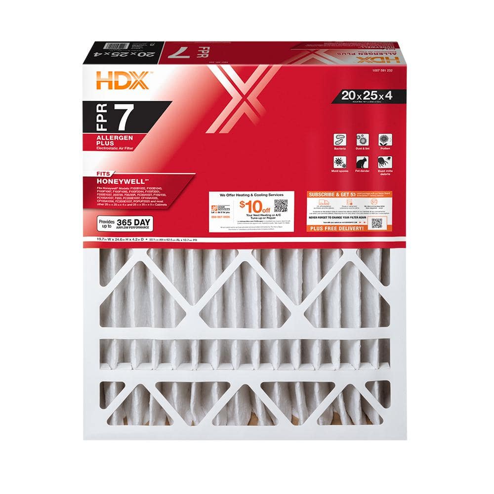 HDX 20 in. X 25 in. X 4 in. Honeywell Replacement Pleated Air Filter FPR 7, MERV 11