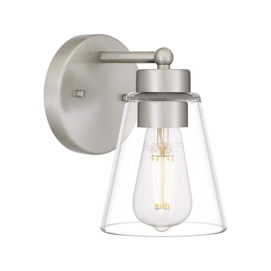Hampton Bay Eastburn 1-Light Brushed Nickel Wall Sconce with Clear Glass Shade