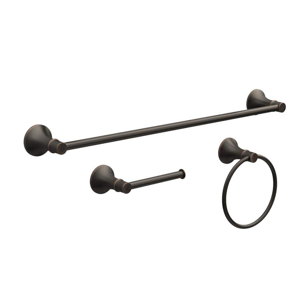 Glacier Bay Sadira 3-Piece Bath Hardware Set with Towel Bar, Paper Holder, Towel Ring in Bronze