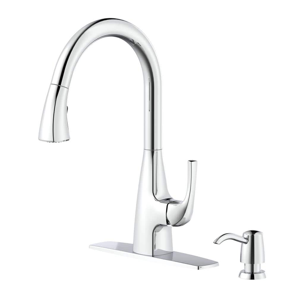 Glacier Bay Calandine Single-Handle Pull-Down Sprayer Kitchen Faucet with Soap Dispenser in Chrome, Grey