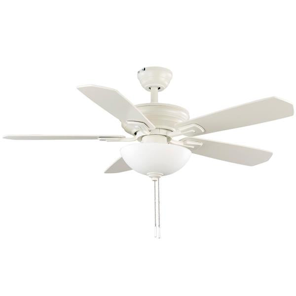 Wellston II 44 in. Indoor LED Matte White Dry Rated Downrod Ceiling Fan with Light Kit and 5 Reversible Blades