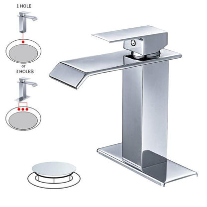 BWE Waterfall 1 Hole Single-Handle Low-Arc Bathroom Faucet in Polished Chrome