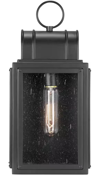 Progress Lighting Landstone 1-Light 13.5 in. Matte Black Outdoor Wall Lantern with Clear Glass