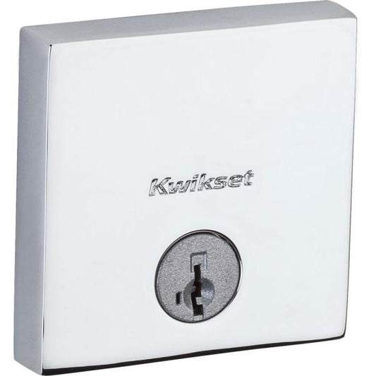 258 Downtown Polished Chrome Square Single-Cylinder Low Profile Deadbolt Featuring SmartKey Security