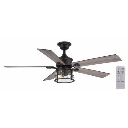 Hampton Bay Hargreaves 52 in. LED Indoor/Outdoor Matte Black Ceiling Fan with Light and Remote Control Included