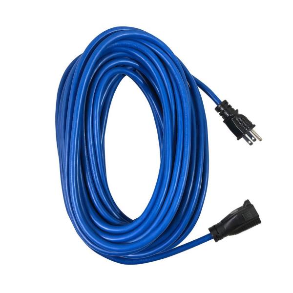 Husky 50 ft. 12/3 Medium Duty Cold Weather Indoor/Outdoor Extension Cord, Blue