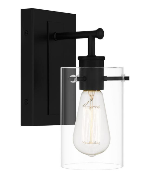 Hampton Bay Regan 4.5 in. 1-Light Matte Black Bathroom Vanity Light with Clear Glass Shades