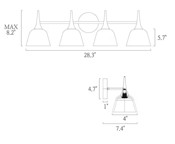 28.7 in. 4-Light Black and Electroplated Copper Vanity Light with Metal Shade