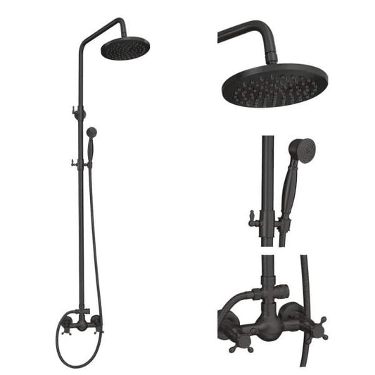 2-Spray Wall Bar Shower Kit 8 in. Round Rain Shower Head with Handheld Spray 2 Cross Knobs in Matte Black