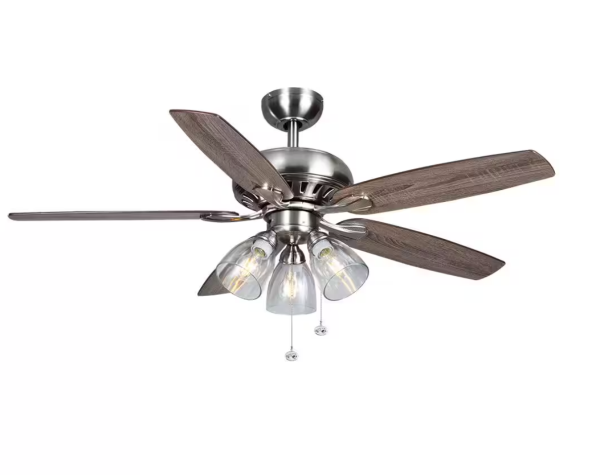 Rockport 52 in. Indoor LED Brushed Nickel Ceiling Fan with Light Kit, Downrod, and 5 Reversible Blades