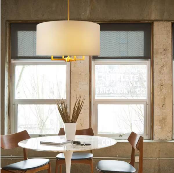 Globe Electric Emery 4-Light Matte Brass Pendant Lighting with Beige Fabric Shade  60340