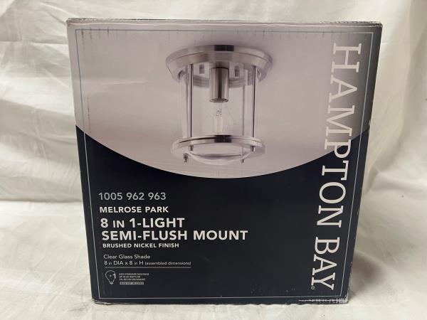 Hampton Bay Melrose Park 8 in. 1-Light Brushed Nickel Flush Mount