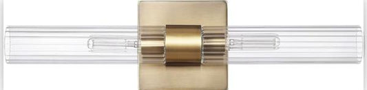 Globe Electric 63000052 18" 2-Light Vanity Light, Matte Brass Finish, Ribbed Glass Shade, Bathroom Décor, Home Décor, Home Improvement, Soft Glam Light, Makeup Lighting, Beauty Room Accessories