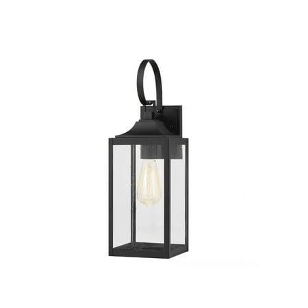 Home Decorators Collection Havenridge 19 in. 1-Light Matte Black Hardwired Outdoor Wall Light Lantern Sconce with Seeded Glass (1-Pack)