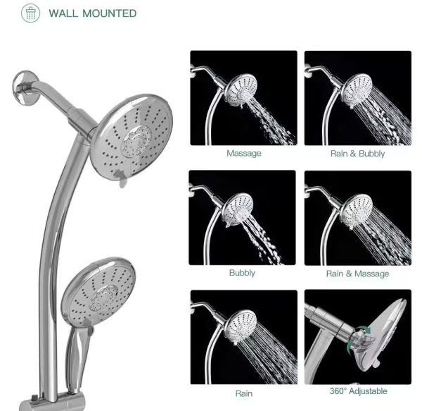 LORDEAR 5-Spray Dual Rain Shower Set Fixed & Handheld Shower Head Brushed Nickel