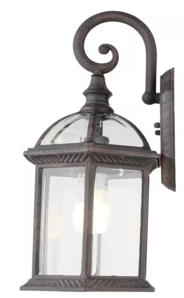 Hampton Bay Wickford 15.4 in. 1-Light Weathered Bronze Outdoor Wall Light Fixture with Clear Glass (2-Pack)