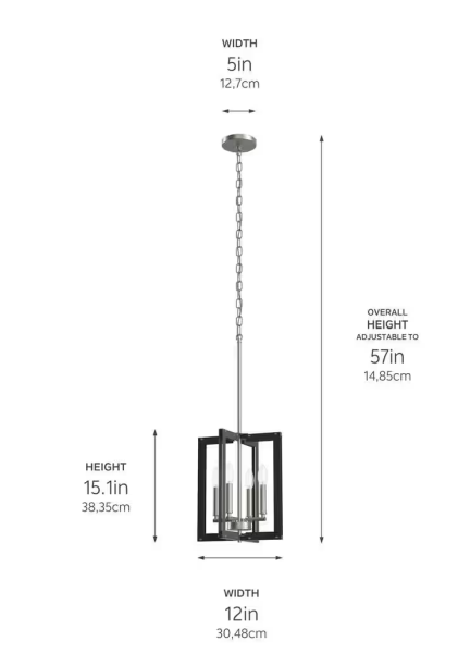 KICHLER Pendroy 4-Light Brushed Nickel and Black Industrial Cage Foyer Pendant Hanging Light