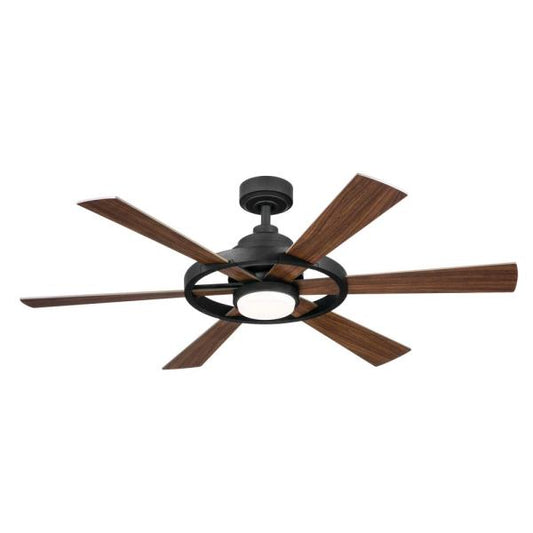 Kichler Range 52 in. Indoor Distressed Black Downrod Mount Ceiling Fan with Integrated LED with Remote Control