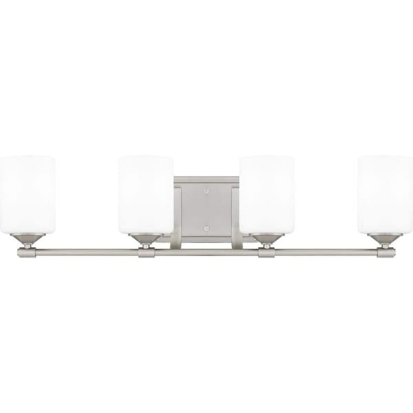 Darlington 29.5 in. 4-Light Brushed Nickel Vanity Light with Frosted Opal Glass Shades